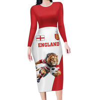 Custom England Football Family Matching Long Sleeve Bodycon Dress and Hawaiian Shirt Lion Mascot Sporty Version