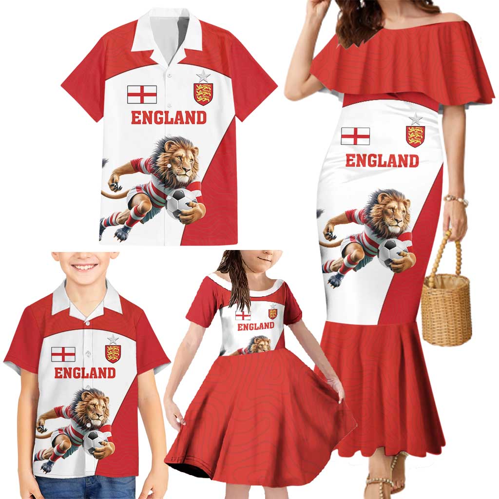 Custom England Football Family Matching Mermaid Dress and Hawaiian Shirt Lion Mascot Sporty Version