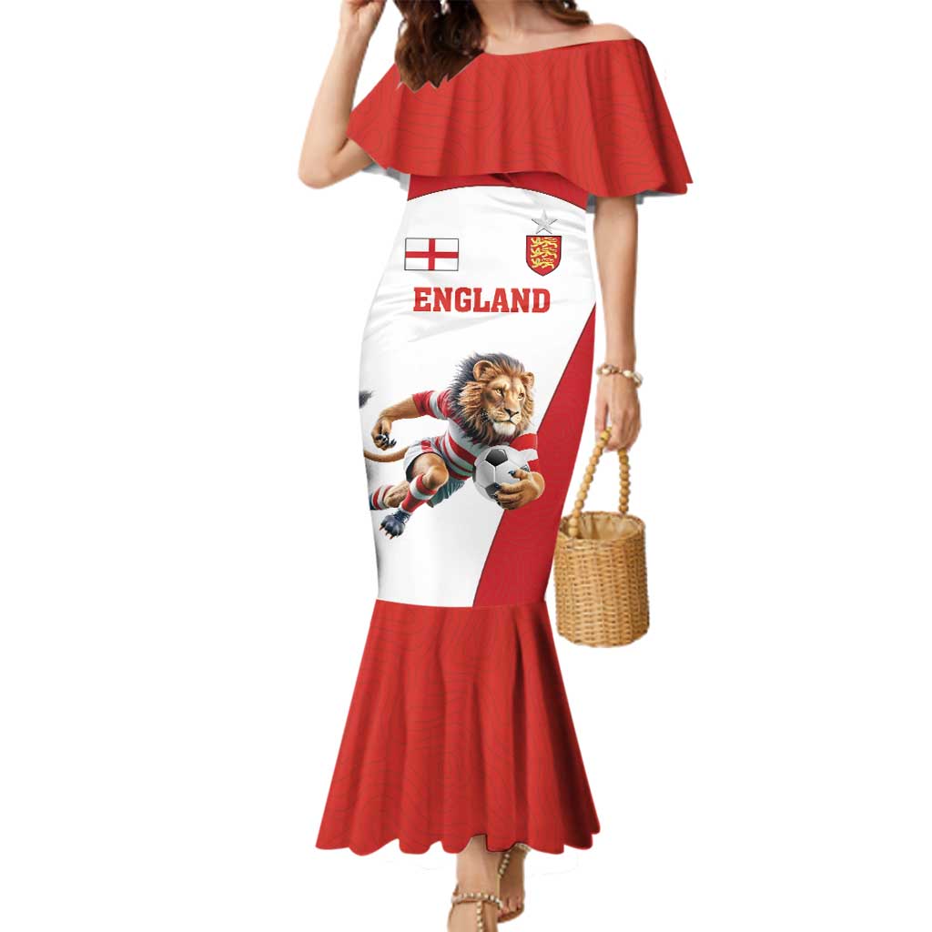 Custom England Football Family Matching Mermaid Dress and Hawaiian Shirt Lion Mascot Sporty Version