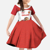 Custom England Football Family Matching Off The Shoulder Long Sleeve Dress and Hawaiian Shirt Lion Mascot Sporty Version