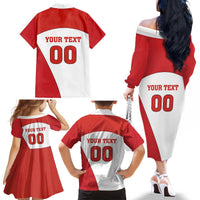Custom England Football Family Matching Off The Shoulder Long Sleeve Dress and Hawaiian Shirt Lion Mascot Sporty Version