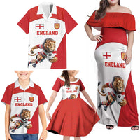Custom England Football Family Matching Off Shoulder Maxi Dress and Hawaiian Shirt Lion Mascot Sporty Version