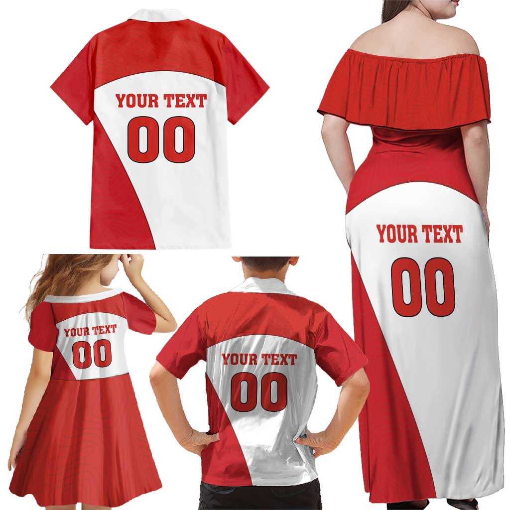 Custom England Football Family Matching Off Shoulder Maxi Dress and Hawaiian Shirt Lion Mascot Sporty Version