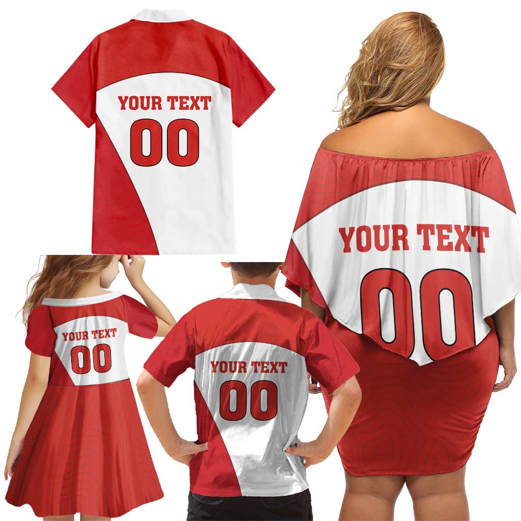 Custom England Football Family Matching Off Shoulder Short Dress and Hawaiian Shirt Lion Mascot Sporty Version