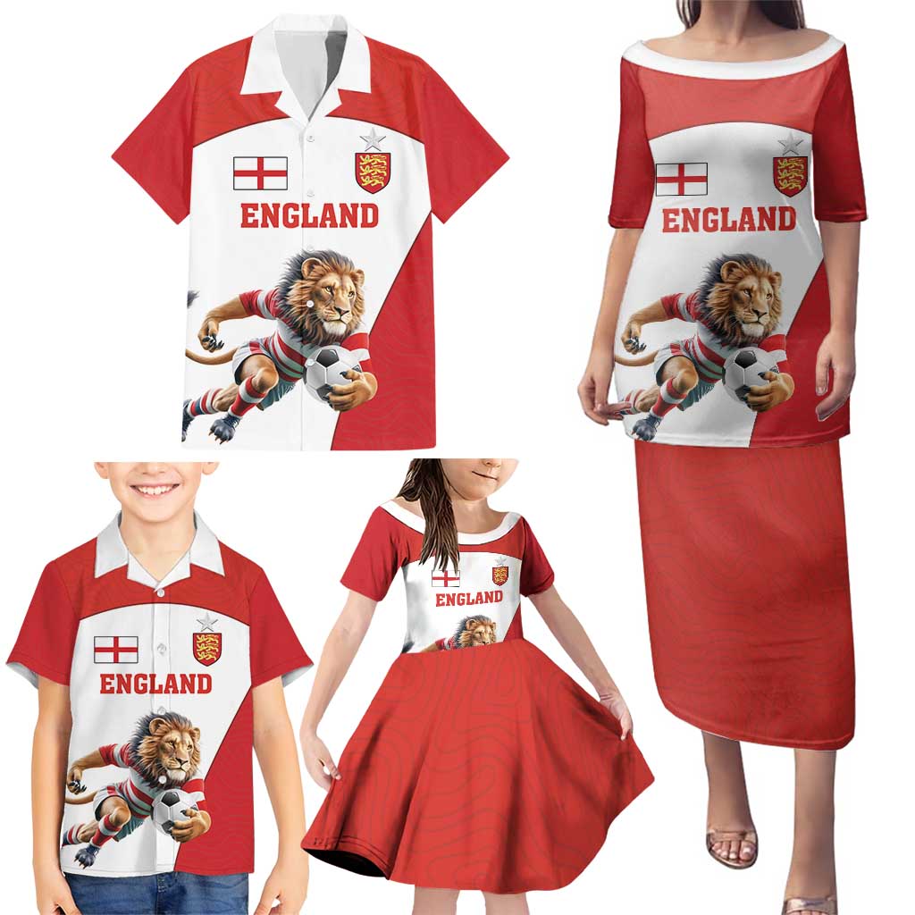 Custom England Football Family Matching Puletasi and Hawaiian Shirt Lion Mascot Sporty Version