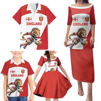 Custom England Football Family Matching Puletasi and Hawaiian Shirt Lion Mascot Sporty Version