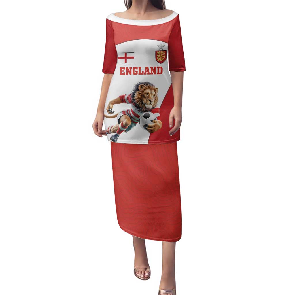 Custom England Football Family Matching Puletasi and Hawaiian Shirt Lion Mascot Sporty Version