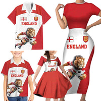 Custom England Football Family Matching Short Sleeve Bodycon Dress and Hawaiian Shirt Lion Mascot Sporty Version