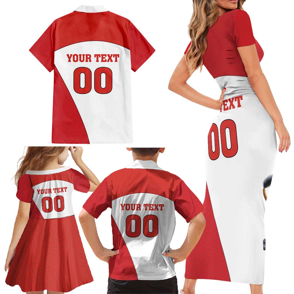 Custom England Football Family Matching Short Sleeve Bodycon Dress and Hawaiian Shirt Lion Mascot Sporty Version