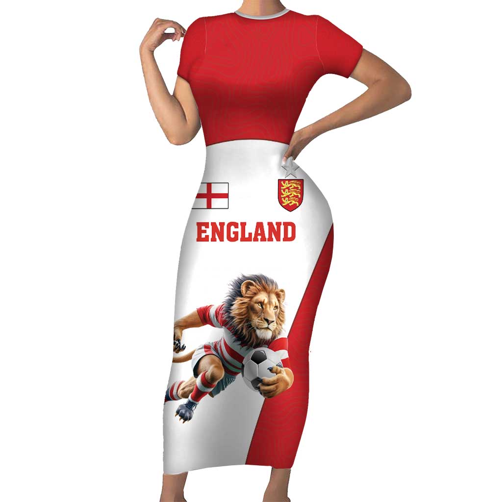 Custom England Football Family Matching Short Sleeve Bodycon Dress and Hawaiian Shirt Lion Mascot Sporty Version