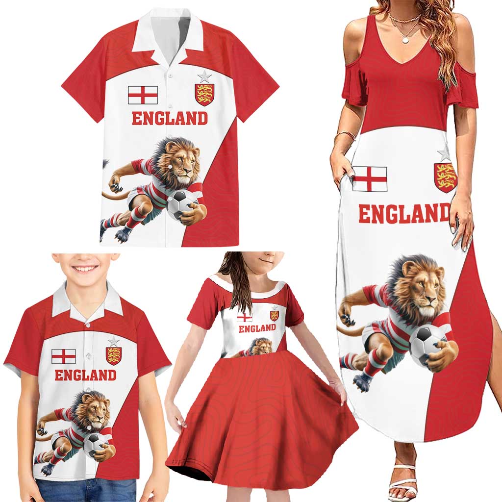 Custom England Football Family Matching Summer Maxi Dress and Hawaiian Shirt Lion Mascot Sporty Version