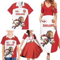 Custom England Football Family Matching Summer Maxi Dress and Hawaiian Shirt Lion Mascot Sporty Version