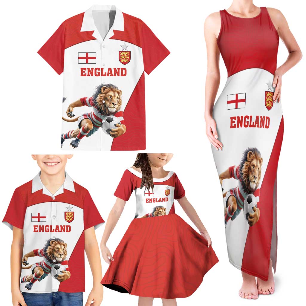Custom England Football Family Matching Tank Maxi Dress and Hawaiian Shirt Lion Mascot Sporty Version