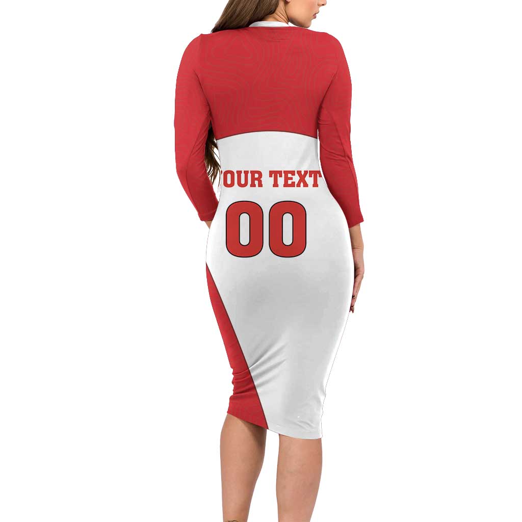 Custom England Football Long Sleeve Bodycon Dress Lion Mascot Sporty Version