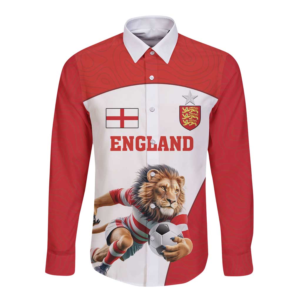 Custom England Football Long Sleeve Button Shirt Lion Mascot Sporty Version