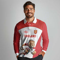 Custom England Football Long Sleeve Polo Shirt Lion Mascot Sporty Version
