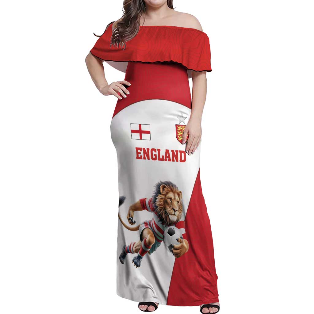 Custom England Football Off Shoulder Maxi Dress Lion Mascot Sporty Version
