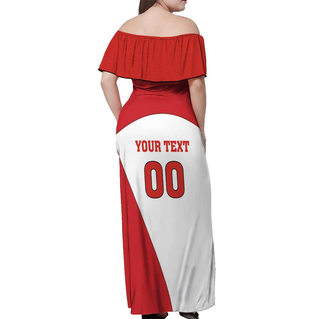 Custom England Football Off Shoulder Maxi Dress Lion Mascot Sporty Version