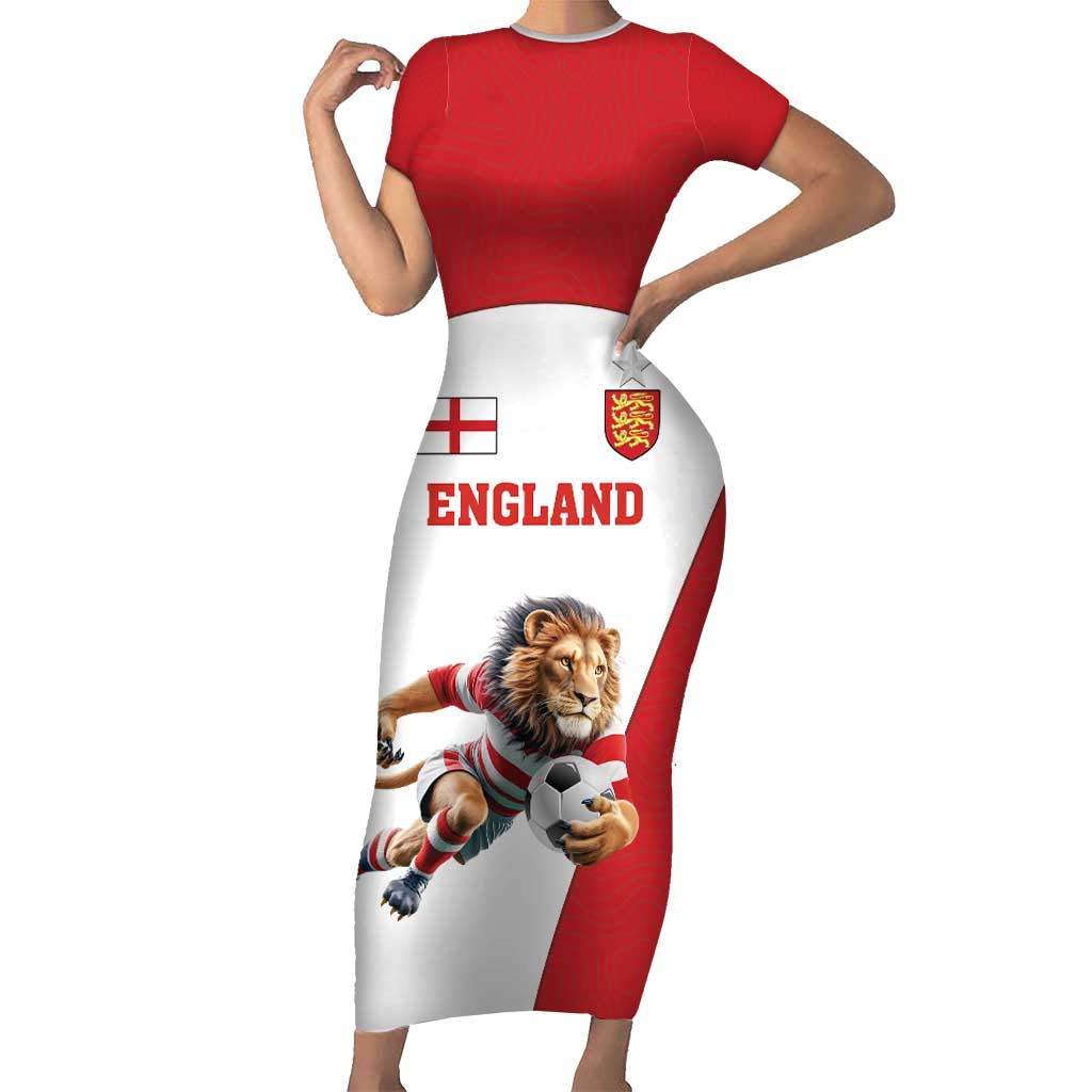 Custom England Football Short Sleeve Bodycon Dress Lion Mascot Sporty Version