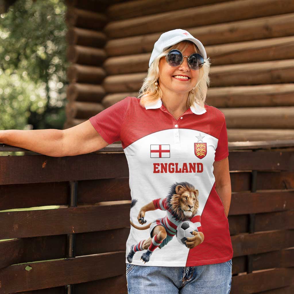 Custom England Football Women Polo Shirt Lion Mascot Sporty Version