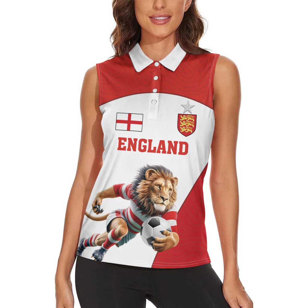 Custom England Football Women Sleeveless Polo Shirt Lion Mascot Sporty Version