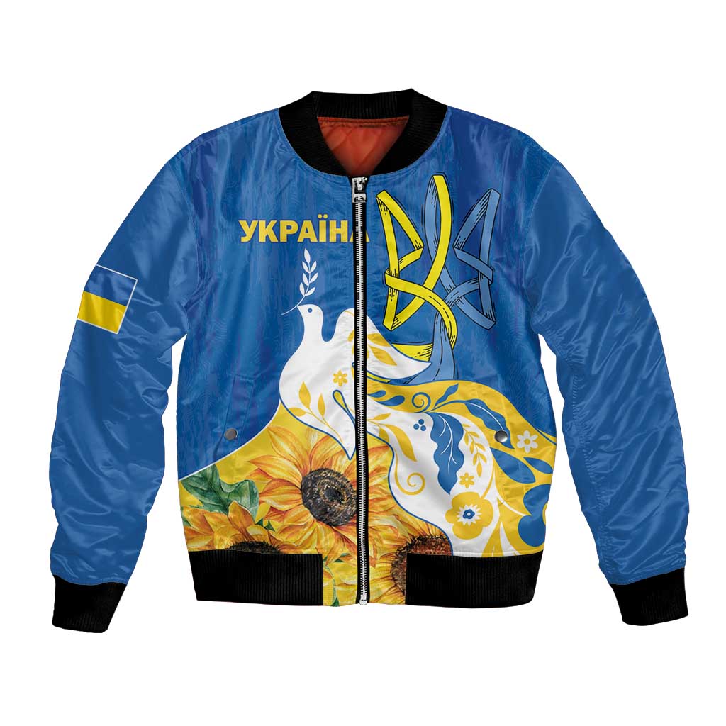 Stand For Ukraine Bomber Jacket Dove Of Peace Sunflower