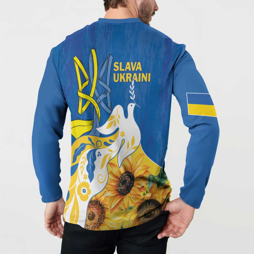 Stand For Ukraine Button Sweatshirt Dove Of Peace Sunflower