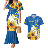 Stand For Ukraine Couples Matching Mermaid Dress and Hawaiian Shirt Dove Of Peace Sunflower