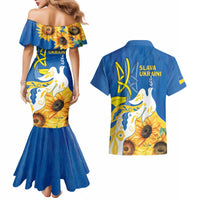 Stand For Ukraine Couples Matching Mermaid Dress and Hawaiian Shirt Dove Of Peace Sunflower