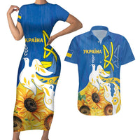 Stand For Ukraine Couples Matching Short Sleeve Bodycon Dress and Hawaiian Shirt Dove Of Peace Sunflower
