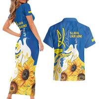 Stand For Ukraine Couples Matching Short Sleeve Bodycon Dress and Hawaiian Shirt Dove Of Peace Sunflower
