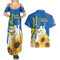 Stand For Ukraine Couples Matching Summer Maxi Dress and Hawaiian Shirt Dove Of Peace Sunflower