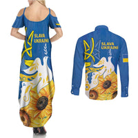 Stand For Ukraine Couples Matching Summer Maxi Dress and Long Sleeve Button Shirt Dove Of Peace Sunflower