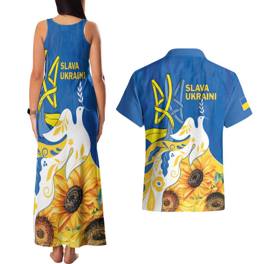 Stand For Ukraine Couples Matching Tank Maxi Dress and Hawaiian Shirt Dove Of Peace Sunflower