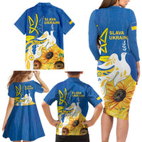Stand For Ukraine Family Matching Long Sleeve Bodycon Dress and Hawaiian Shirt Dove Of Peace Sunflower