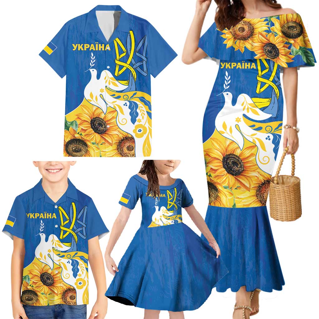 Stand For Ukraine Family Matching Mermaid Dress and Hawaiian Shirt Dove Of Peace Sunflower