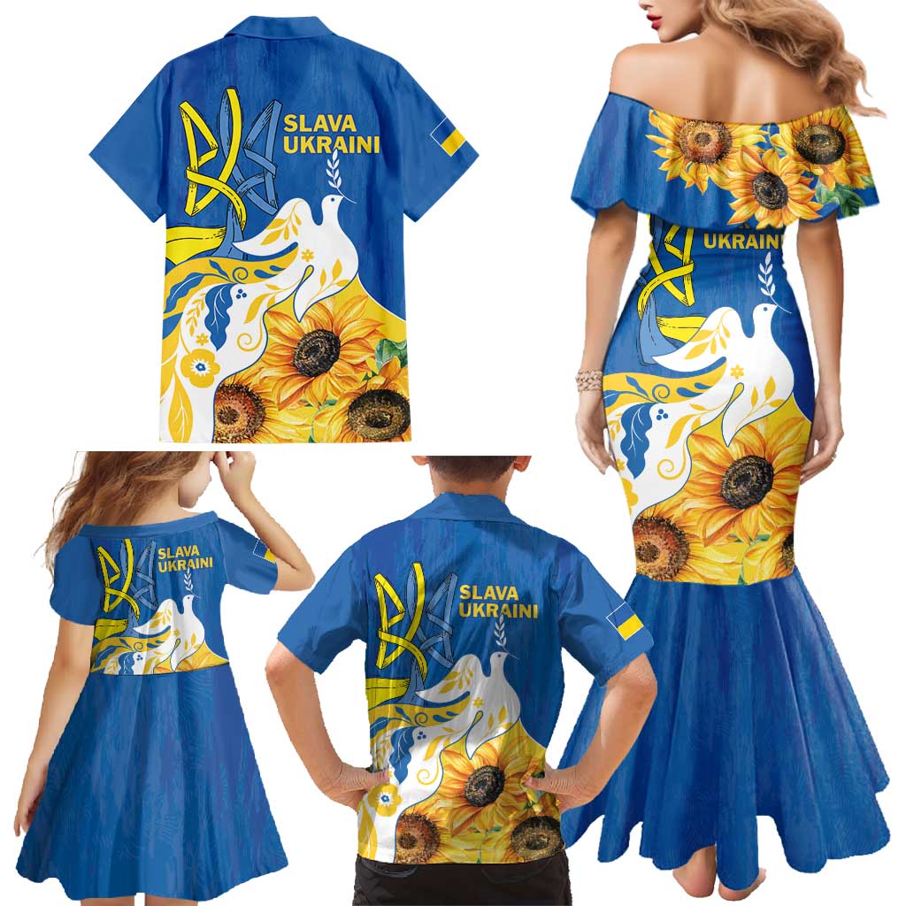 Stand For Ukraine Family Matching Mermaid Dress and Hawaiian Shirt Dove Of Peace Sunflower