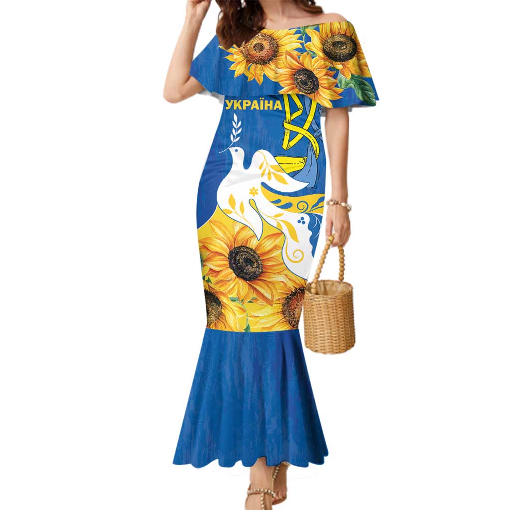 Stand For Ukraine Family Matching Mermaid Dress and Hawaiian Shirt Dove Of Peace Sunflower