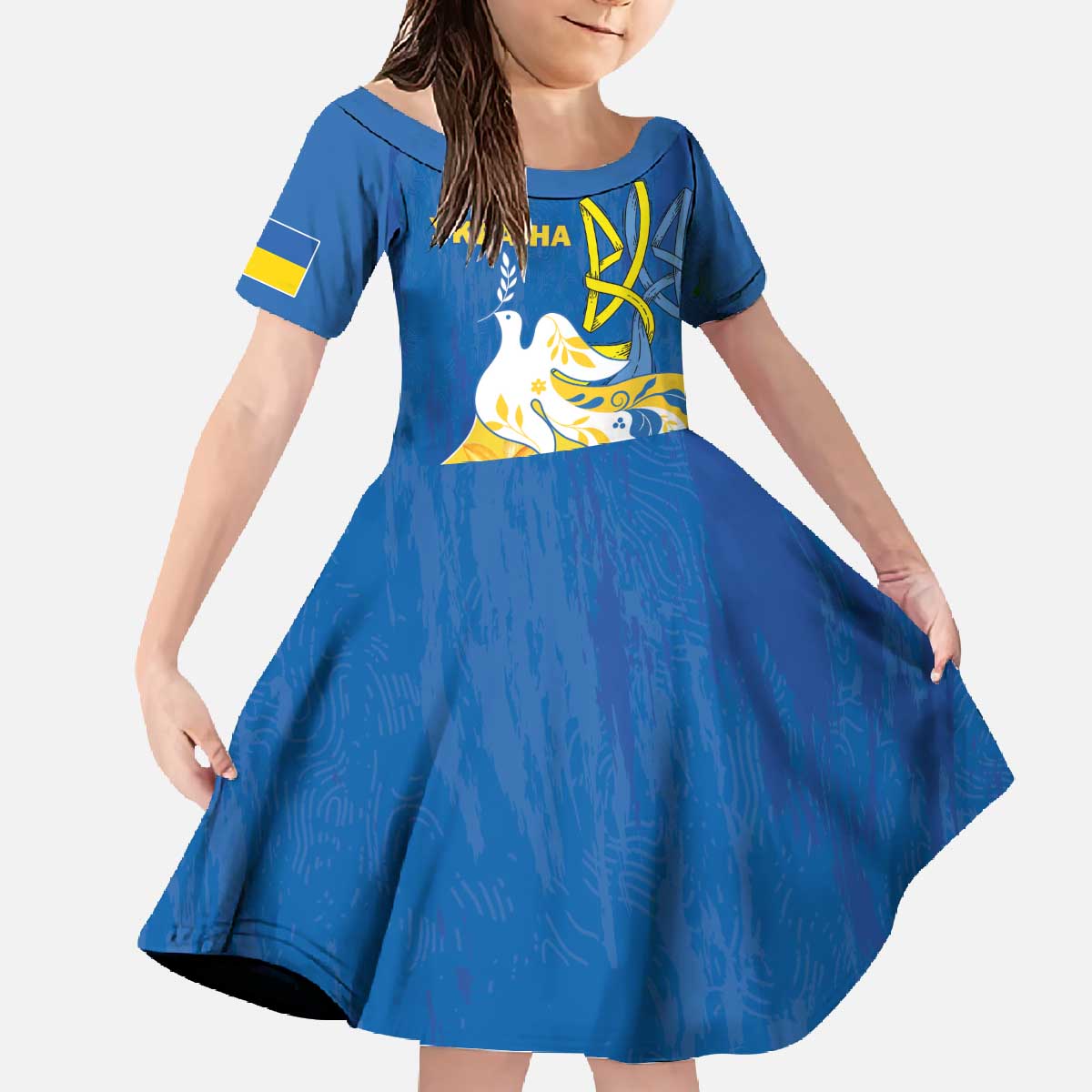 Stand For Ukraine Family Matching Off The Shoulder Long Sleeve Dress and Hawaiian Shirt Dove Of Peace Sunflower