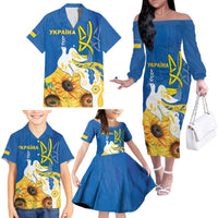 Stand For Ukraine Family Matching Off The Shoulder Long Sleeve Dress and Hawaiian Shirt Dove Of Peace Sunflower