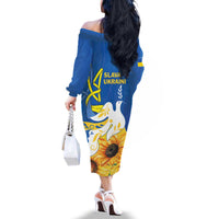 Stand For Ukraine Family Matching Off The Shoulder Long Sleeve Dress and Hawaiian Shirt Dove Of Peace Sunflower