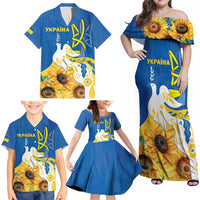 Stand For Ukraine Family Matching Off Shoulder Maxi Dress and Hawaiian Shirt Dove Of Peace Sunflower