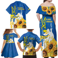 Stand For Ukraine Family Matching Off Shoulder Maxi Dress and Hawaiian Shirt Dove Of Peace Sunflower