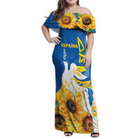 Stand For Ukraine Family Matching Off Shoulder Maxi Dress and Hawaiian Shirt Dove Of Peace Sunflower