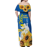 Stand For Ukraine Family Matching Off Shoulder Maxi Dress and Hawaiian Shirt Dove Of Peace Sunflower