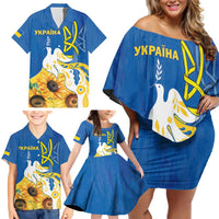 Stand For Ukraine Family Matching Off Shoulder Short Dress and Hawaiian Shirt Dove Of Peace Sunflower