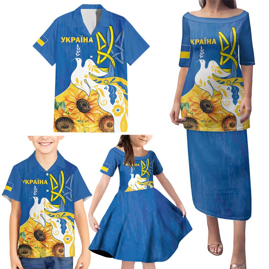 Stand For Ukraine Family Matching Puletasi and Hawaiian Shirt Dove Of Peace Sunflower