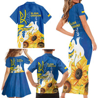 Stand For Ukraine Family Matching Short Sleeve Bodycon Dress and Hawaiian Shirt Dove Of Peace Sunflower