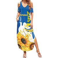 Stand For Ukraine Family Matching Summer Maxi Dress and Hawaiian Shirt Dove Of Peace Sunflower