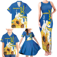 Stand For Ukraine Family Matching Tank Maxi Dress and Hawaiian Shirt Dove Of Peace Sunflower